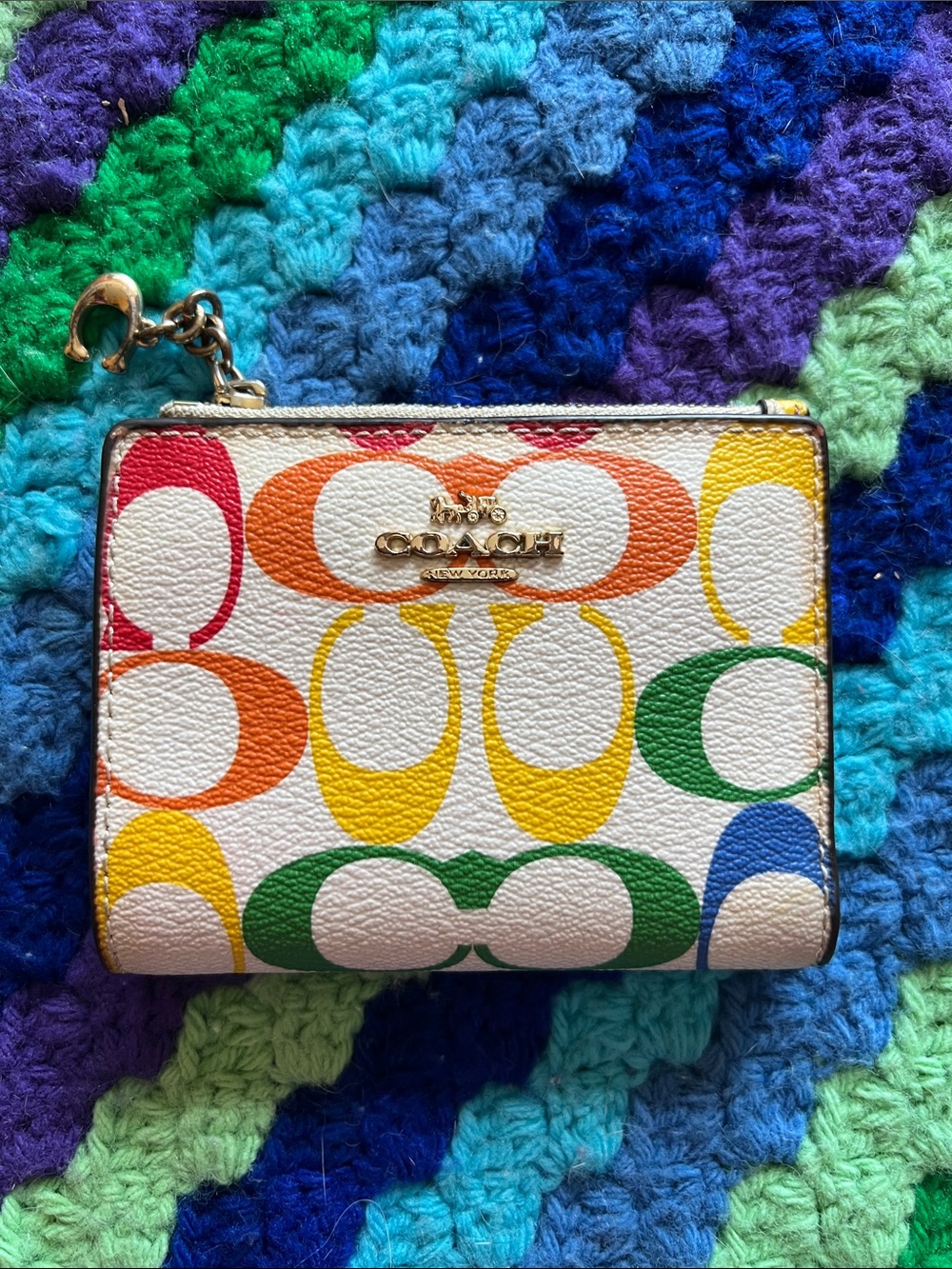 COACH Rainbow Signature Compact Wallet - Multicolor